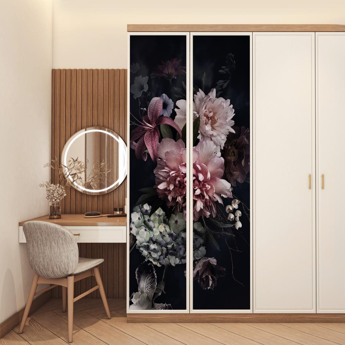 TÜRAUFKLEBER Blumen - Vintage - Pastell - Rosa - Weiß 90x235 cm - Türtapete - Altrosa, Kunststoff (90/0.1cm) - MuchoWow