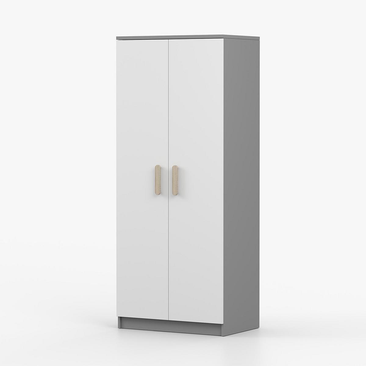 DREHTÜRENSCHRANK 80/192/50 cm 2-türig Jonas II 06 Grau/Weiß + sonomaeichefarbene Griffe - Weiß/Grau, Holz/Holzwerkstoff (80/192/50cm) - imoebel24
