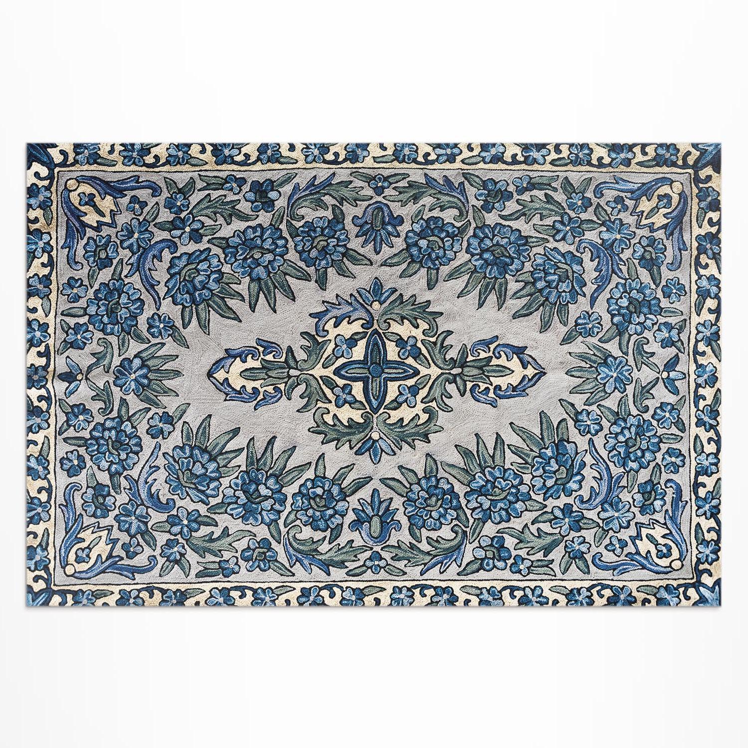 TEPPICH 80x120 cm Nepal Pflanzendekor - Hellblau, Kunststoff (80/120cm) - Wallfluent