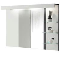 BADSPIEGEL weiß Hochglanz schwarz, Badspiegel mit Ablage LED Beleuchtung, 120 x 85 cm, Design-D - Weiß Hochglanz, Holzwerkstoff (120/85/20cm) - Furn.Design