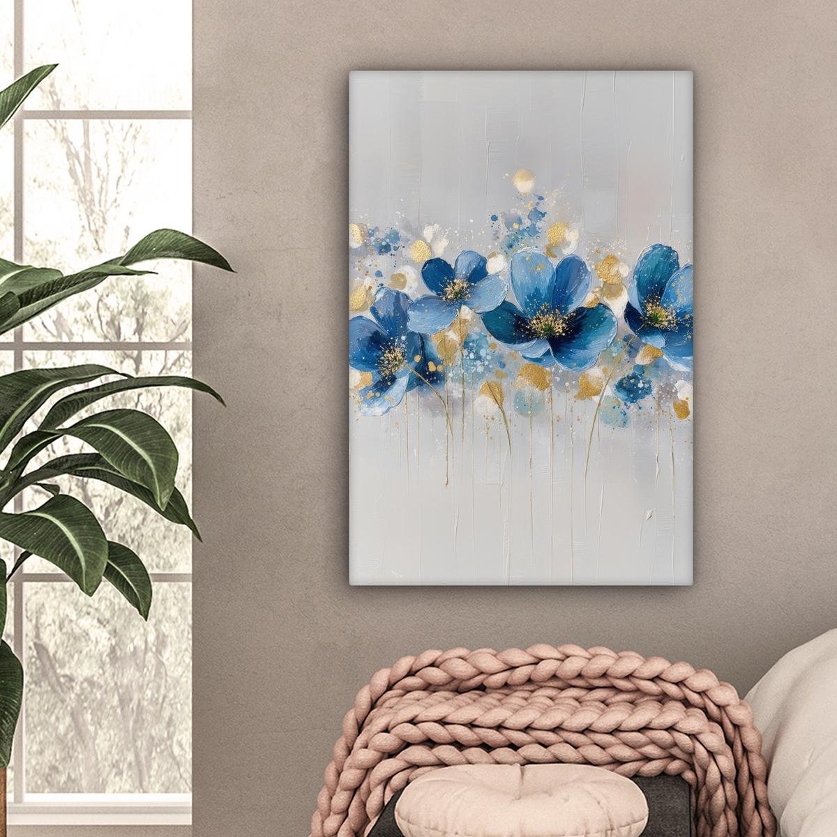 LEINWANDBILD Blumen - Blau - Abstrakt Wanddeko Schlafzimmer 60x90 cm - Hellgrau, Textil (60/90cm) - MuchoWow