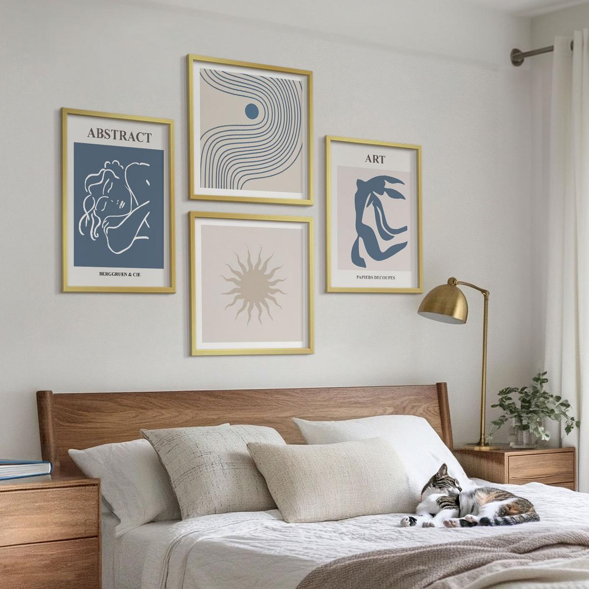 BILDER SET 4er Set - 50x50 cm & 40x60 cm Goldrahmen - Matisses stilvolle abstrakte Muster - Goldfarben, Kunststoff (50/50cm) - TULUP