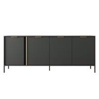 SIDEBOARD Catanian 4T Grau 202,9/81,4/39,5 cm – mit goldenen Griffen und schwarzen Beinen - Schwarz/Grau, Holzwerkstoff/Metall (202.9/81.4/39.5cm) - AX Living