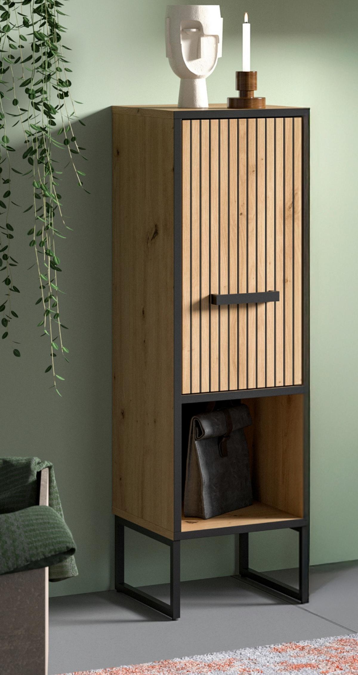 BADKOMMODE Eiche Artisan, schwarz 30 x 101 cm, Badezimmer Kommode mit Soft-Close - Schwarz/Eiche Artisan, Holzwerkstoff/Kunststoff (30/101/32cm) - Inn.Furn