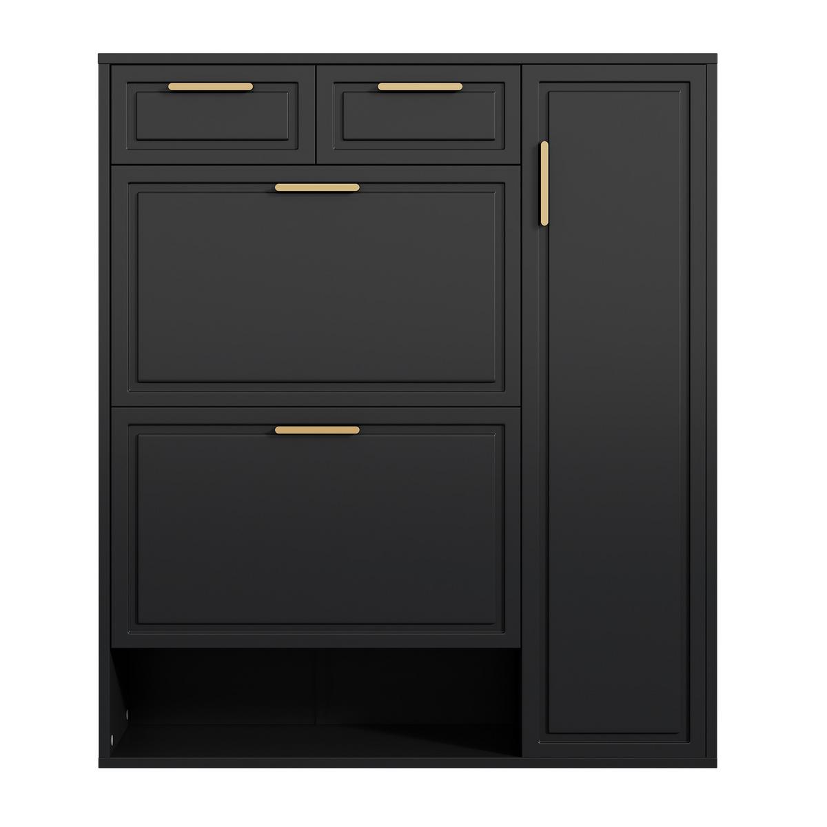 SCHUHSCHRANK mit verstellbaren Regalen und Schubladen, Schwarz - Schwarz, Holzwerkstoff (24/107/95cm) - Urban Meuble