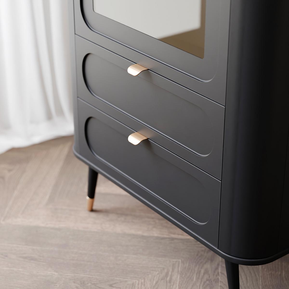 VITRINE NOIR 78 cm mit LED-Beleuchtung, Schwarz - Goldfarben/Schwarz, Holzwerkstoff/Metall (78.4/192.4/40cm) - Idohome