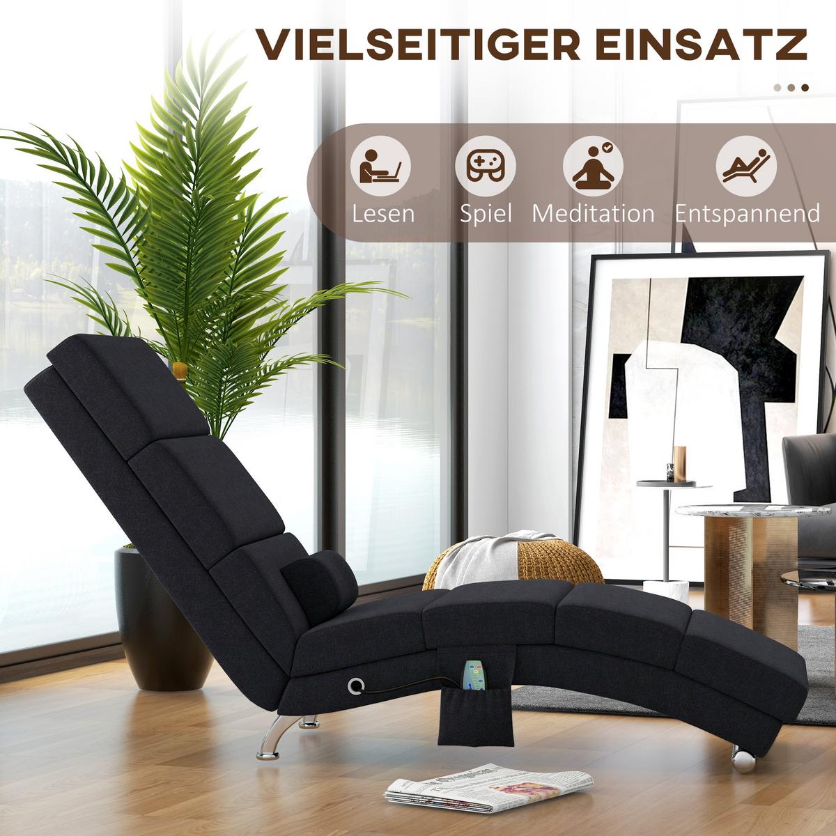 RELAXLIEGE mit 5 Massagemodi, Heizfunktion, Schwarz - Schwarz, Textil/Metall (56/84/168cm) - HOMCOM