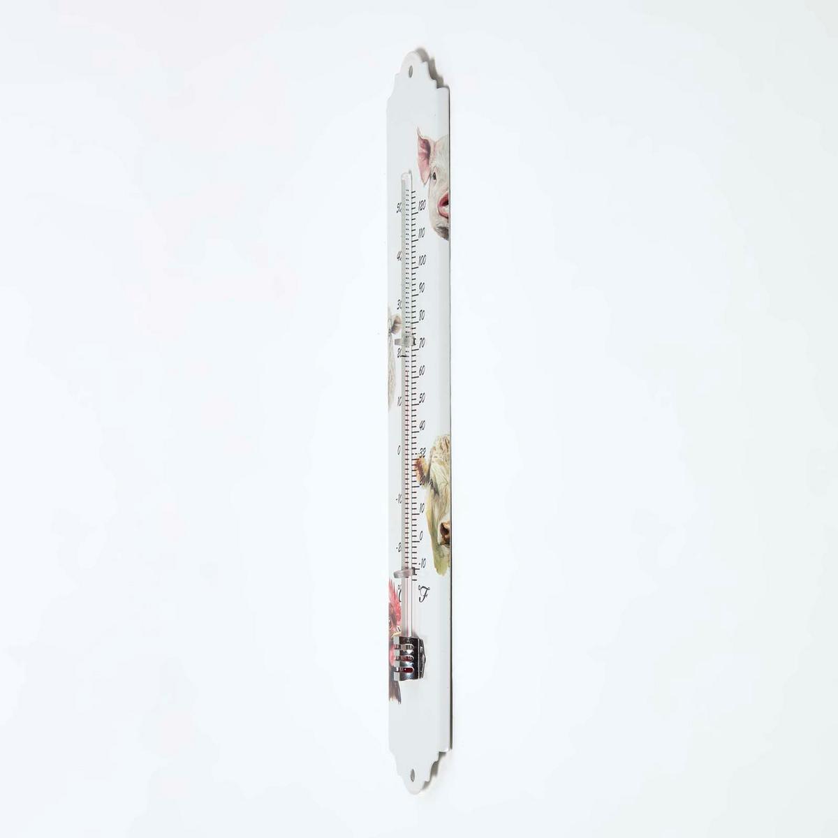 INNEN- & Außenthermometer weiß mit Bauernhof-Tieren - Multicolor/Braun, Metall (6.3/29.5/29.5cm) - Homescapes