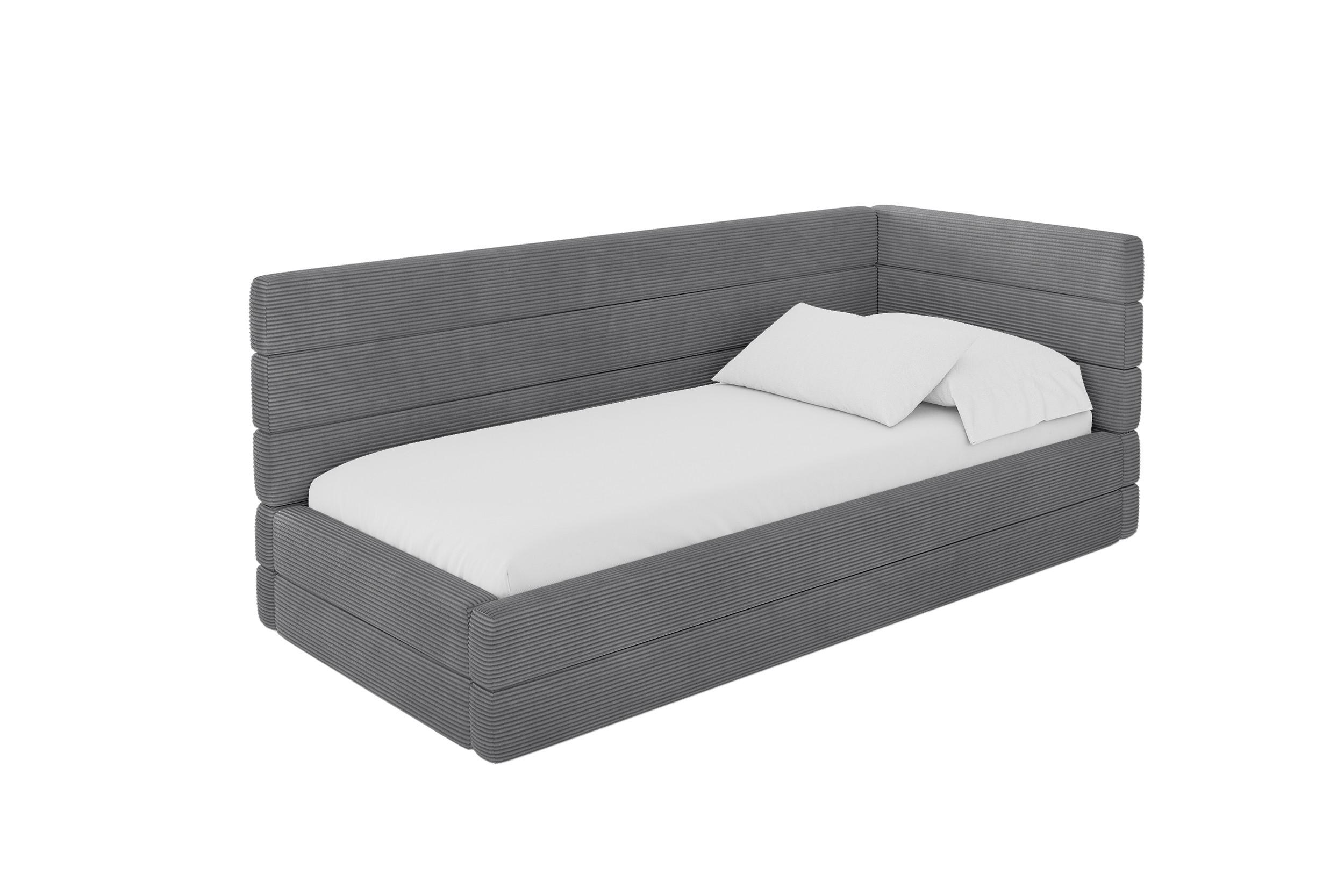 EINZELLBETT Jugendbett mit Bettkasten und Matratze H3/H4, Links - BEMY 100x200 Dunkelgrau - Graphitfarben, Holzwerkstoff/Textil (100/200cm) - ALTDECOR