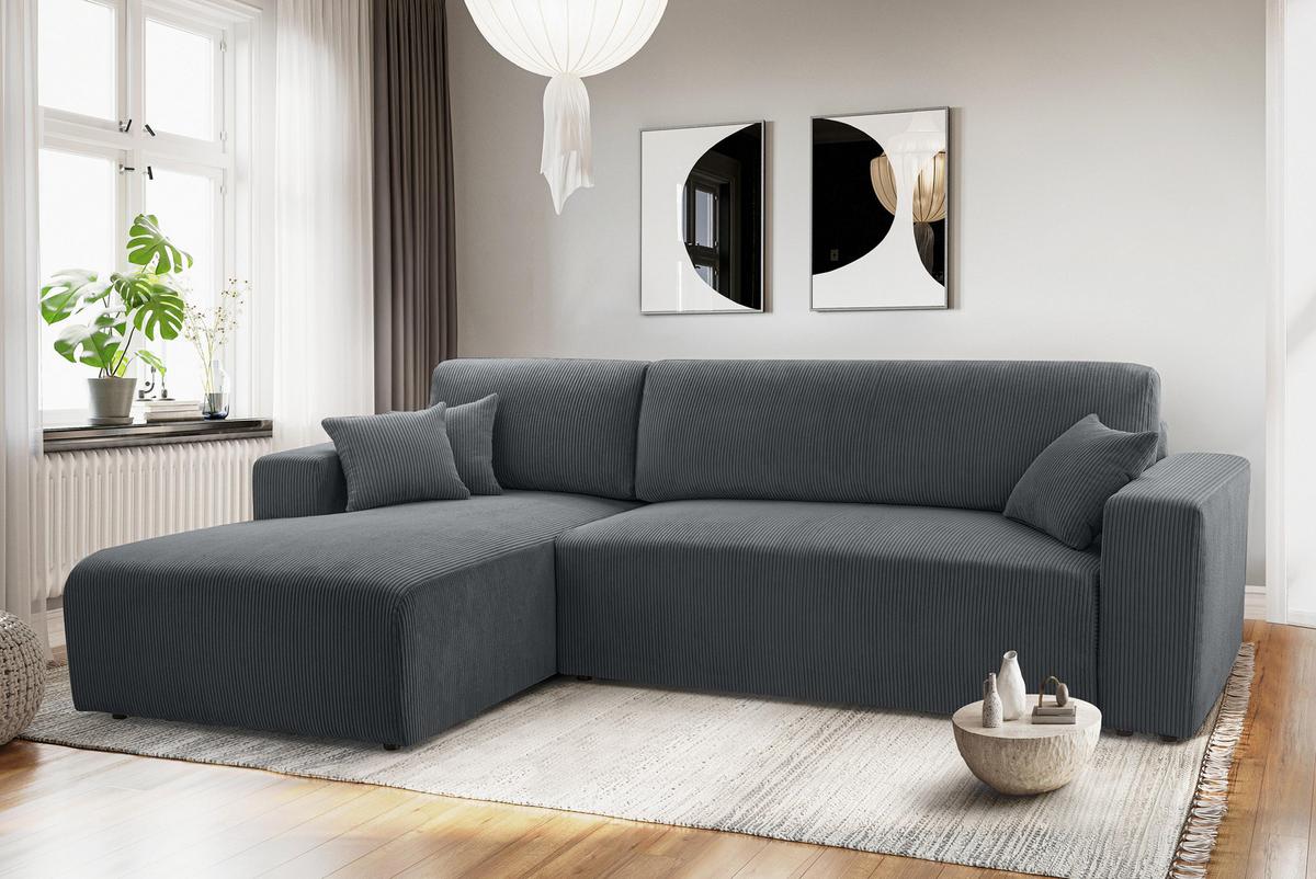 ECKSOFA L Form Catea Grau 279/145/84 cm Links mit Schlaffunktion - Schwarz/Grau, Kunststoff/Textil (145/279cm) - AX Living