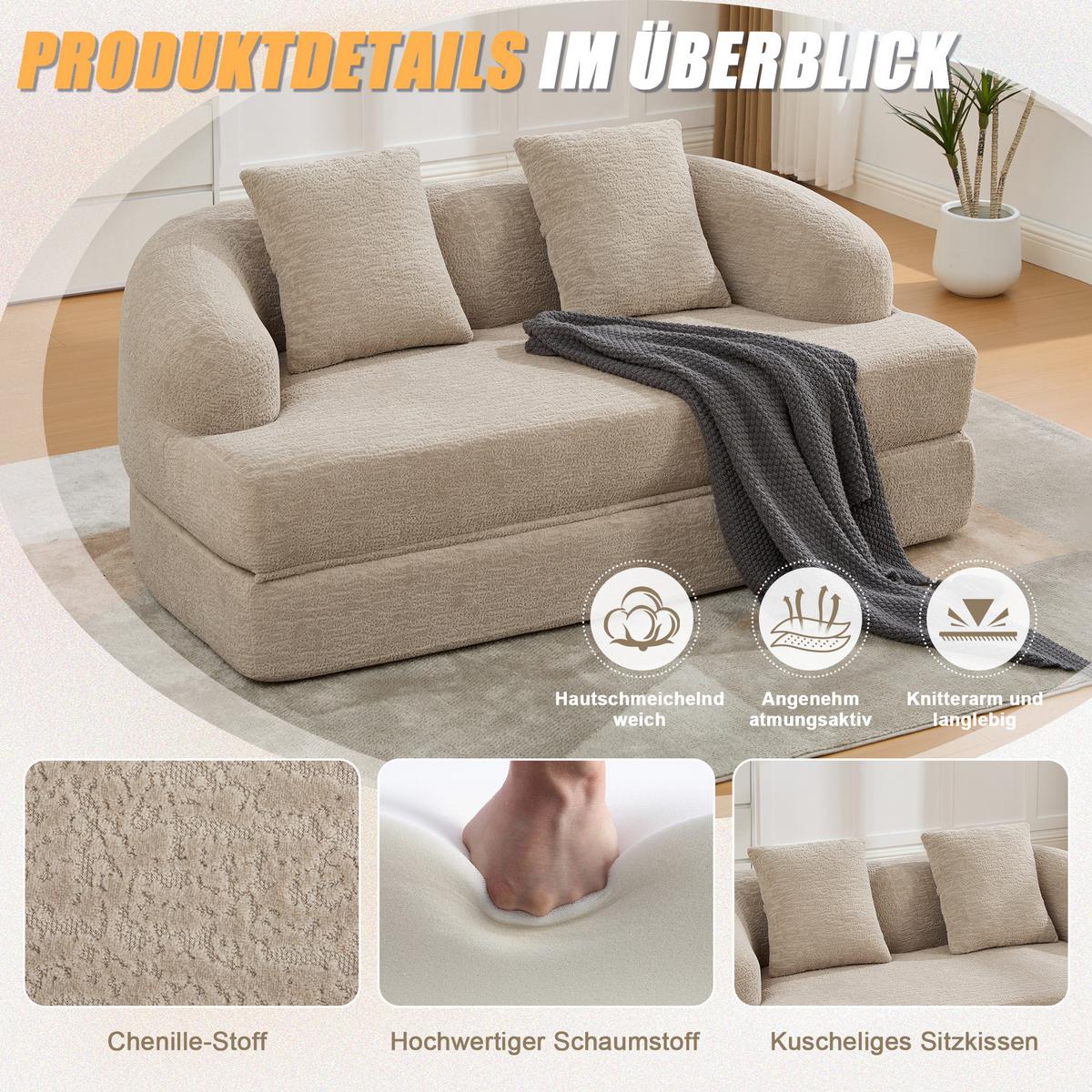 SCHLAFSOFA 2-in-1 Doppelschlafsofa Chenille Ausklappbar - Beige, Textil (157/65/84cm) - Urban Meuble