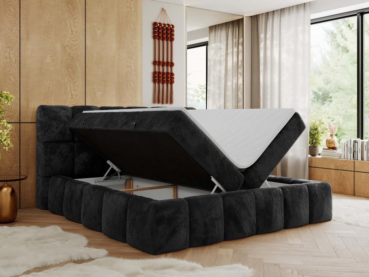 BOXBETT NIRA 120/200 - Dunkelgrau Plüsch - H3 - Dunkelgrau, Holz/Textil (120/200cm) - MKS