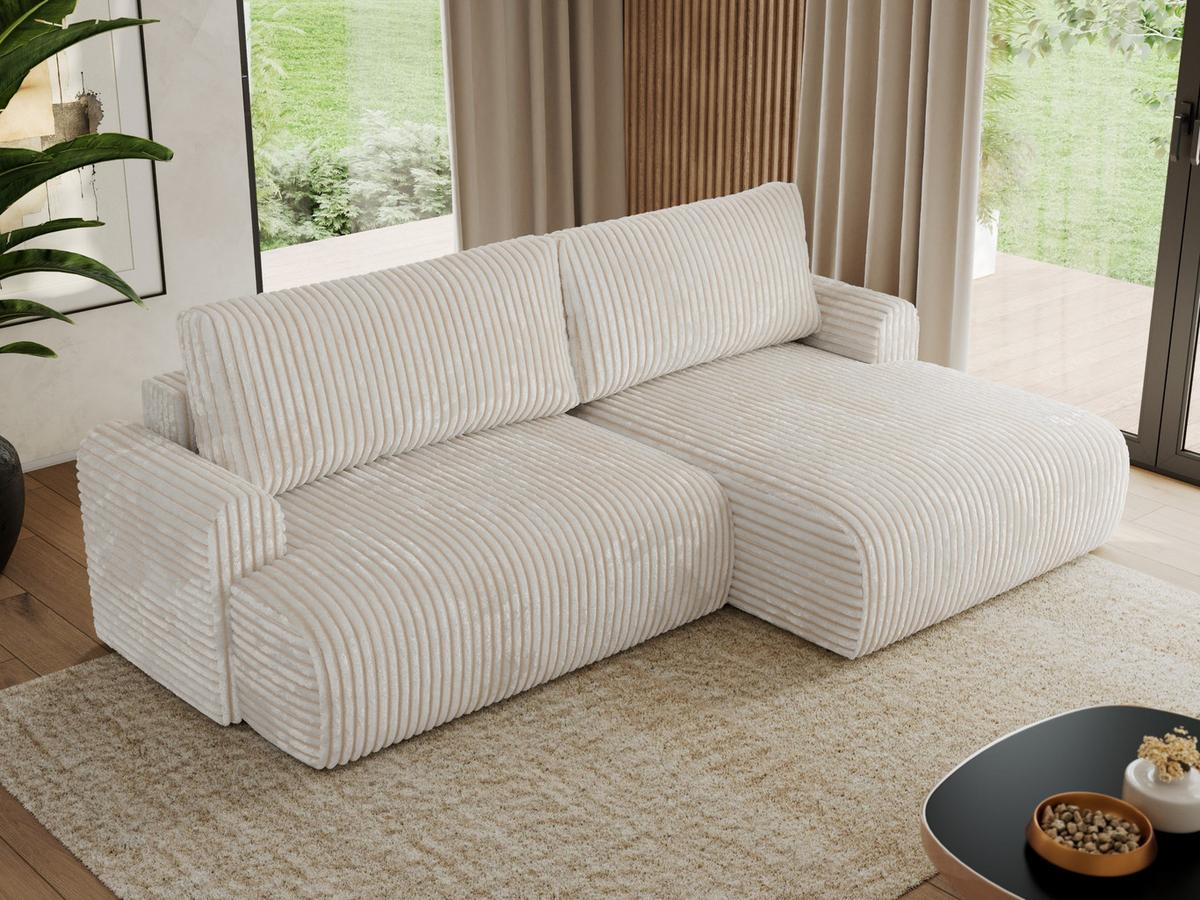 ECKSCHLAFSOFA TONO L Creme Cord - rechts - Creme/Schwarz, Kunststoff/Textil (150/260cm) - MKS