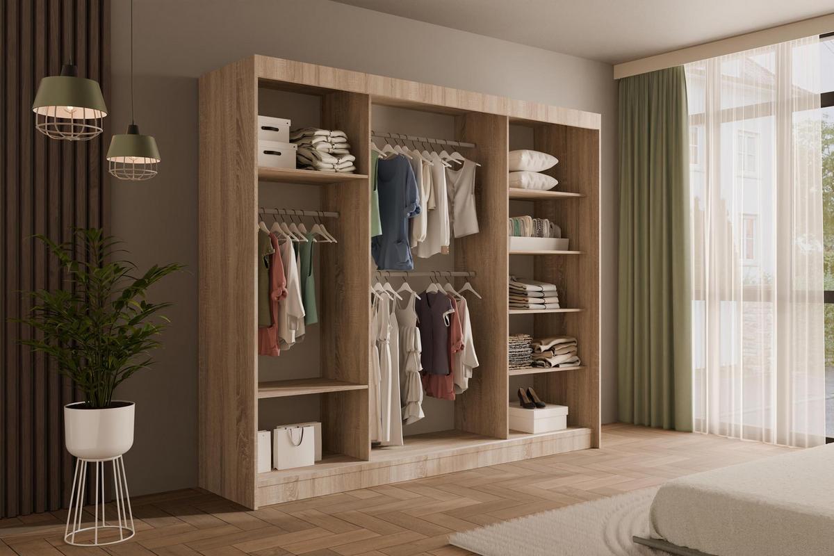 KLEIDERSCHRANK PEKA III - 250 cm - Sonoma Eiche|Weiß - Weiß/Sonoma Eiche, Holzwerkstoff (250/215/61cm) - ALTDECOR