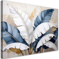 BILD auf Leinwand, Bananenblätter Natur Pflanzen weiß beige - Blau, Textil (120/80cm) - Feeby
