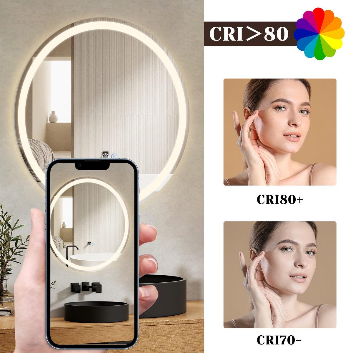 BADEZIMMERSPIEGEL Mainz mit LED-Leuchte Ø50 cm - Weiß, Glas (50/3/50cm) - Nettlife