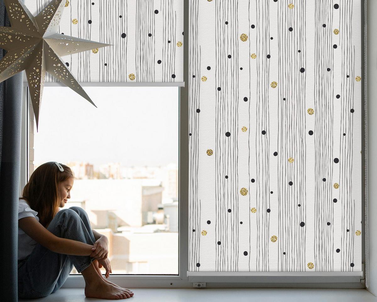 INNENROLLO - Fensterrollo - Rollo - 140x140 cm - Streifen und Punkte - Gelb, Kunststoff (140/140/0.5cm) - TULUP