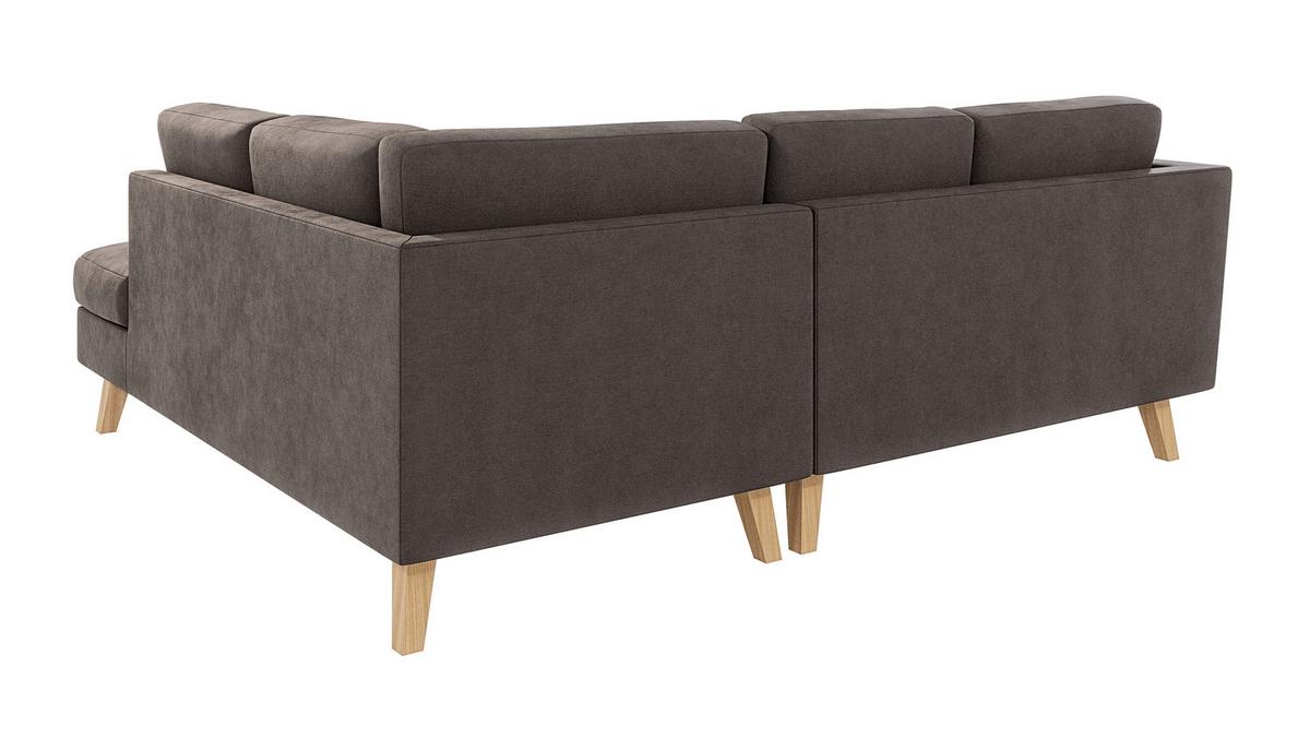 ECKSOFA Mario Braun - Khaki Microfaser - Braun/Naturfarben, Buchenholz/Textil (221/186cm) - S-Style Möbel