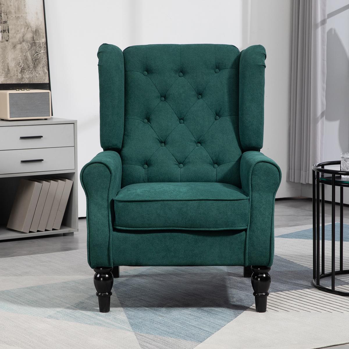 OHRENSESSEL Gepolstert Sessel mit Tufting, hoher Rückenlehne bis 160 kg - Smaragdgrün/Dunkelgrün, Holz/Textil (74/102/86cm) - HOMCOM