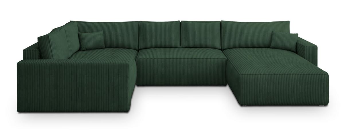 WOHNLANDSCHAFT VELAMI L-S Grün Kordstoff mit Schlaffunktion - Grün, Holz (365/83/194cm) - MASSENO