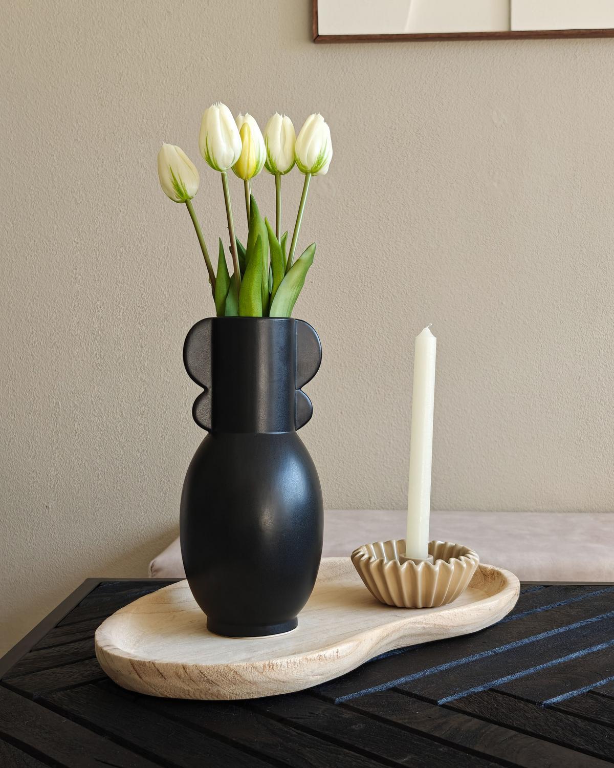 BLUMENVASE Porzellan schwarz Mytilene - Schwarz, Keramik (29cm) - Beliani