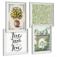 BILDER SET 4er Set - 50x50 cm & 40x60 cm Weißer Rahmen - Grüne Blätter exotischer Pflanzen - Weiß, Kunststoff (50/50cm) - TULUP