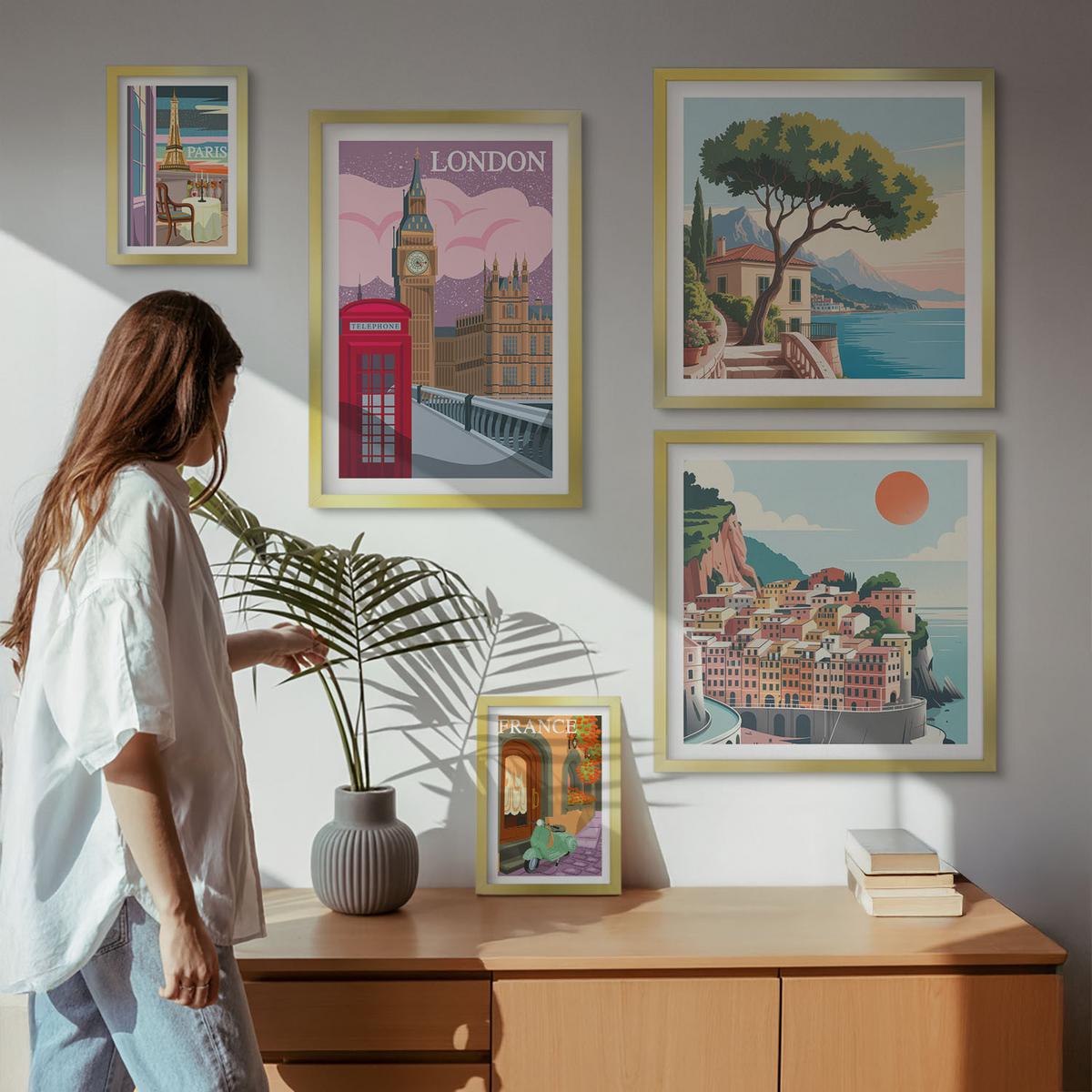 BILDER SET 5er Set - 50x50 cm & 20x30 cm & 40x60 cm Goldrahmen - Obstposter Zitronen Orangen - Goldfarben, Kunststoff (40/60cm) - TULUP
