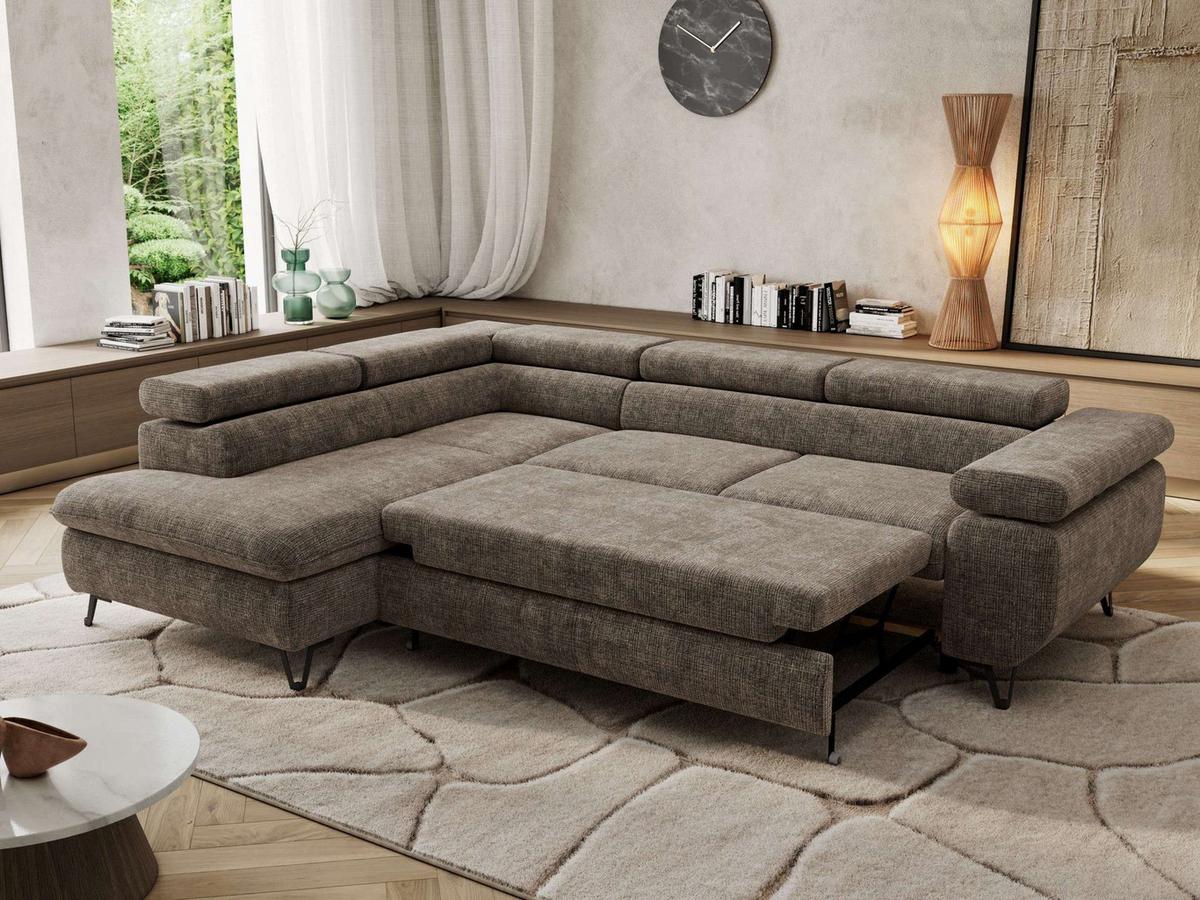 ECKSOFA PABLO L Braun Schenille grob gewebt - Links Seite - Schwarz/Braun, Textil/Metall (208/273cm) - MKS