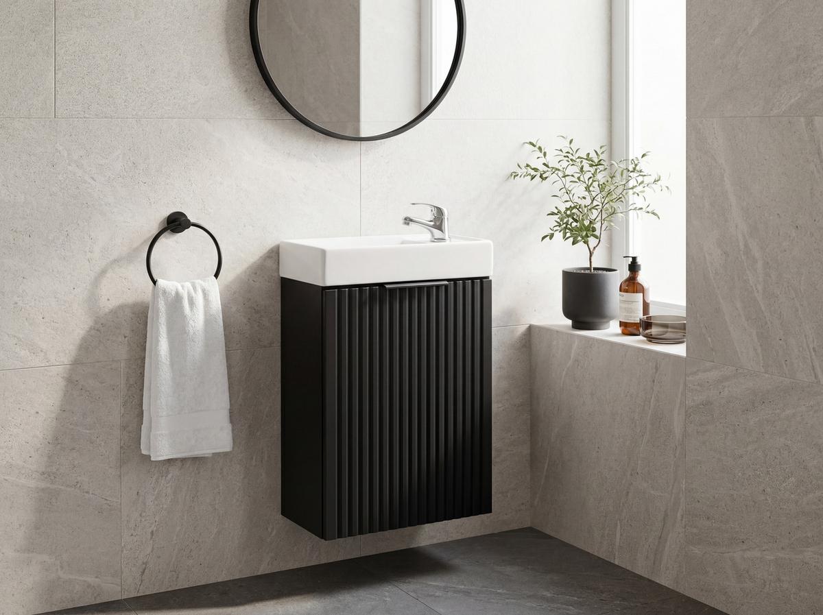 WASCHBECKENUNTERSCHRANK Niva hängend mit Rillenfronten in Schwarz, 40/57/22 cm - Multicolor/Schwarz, Holzwerkstoff/Kunststoff (40/57/22cm) - WFL GROUP