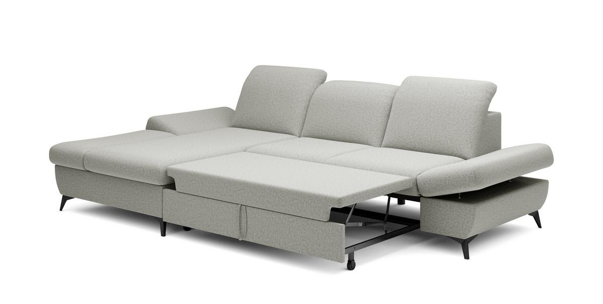 ECKSOFA FELICE L-S Hellgrau Geflochtener Stoff mit Schlaffunktion - Creme, Holz (284/166cm) - MASSENO