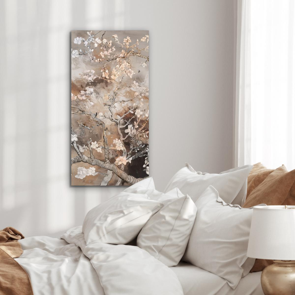 METALLBILD Mandelblüte - Kunst - Van Gogh - Beige - Abstrakt 40x80 cm - Braun, Metall (40/80cm) - MuchoWow