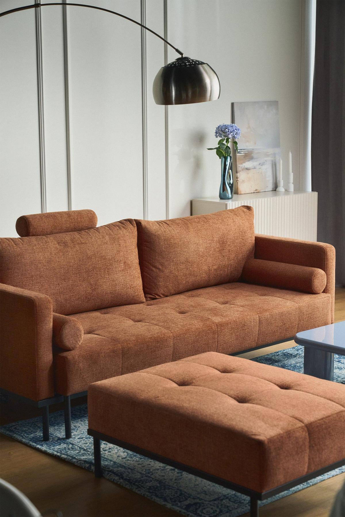 SCHLAFSOFA Skilia mit Schlaffunktion, 3-Sitzer 224 cm - Schwarz/Kupferfarben, Textil/Metall (224/85/102cm) - Selsey