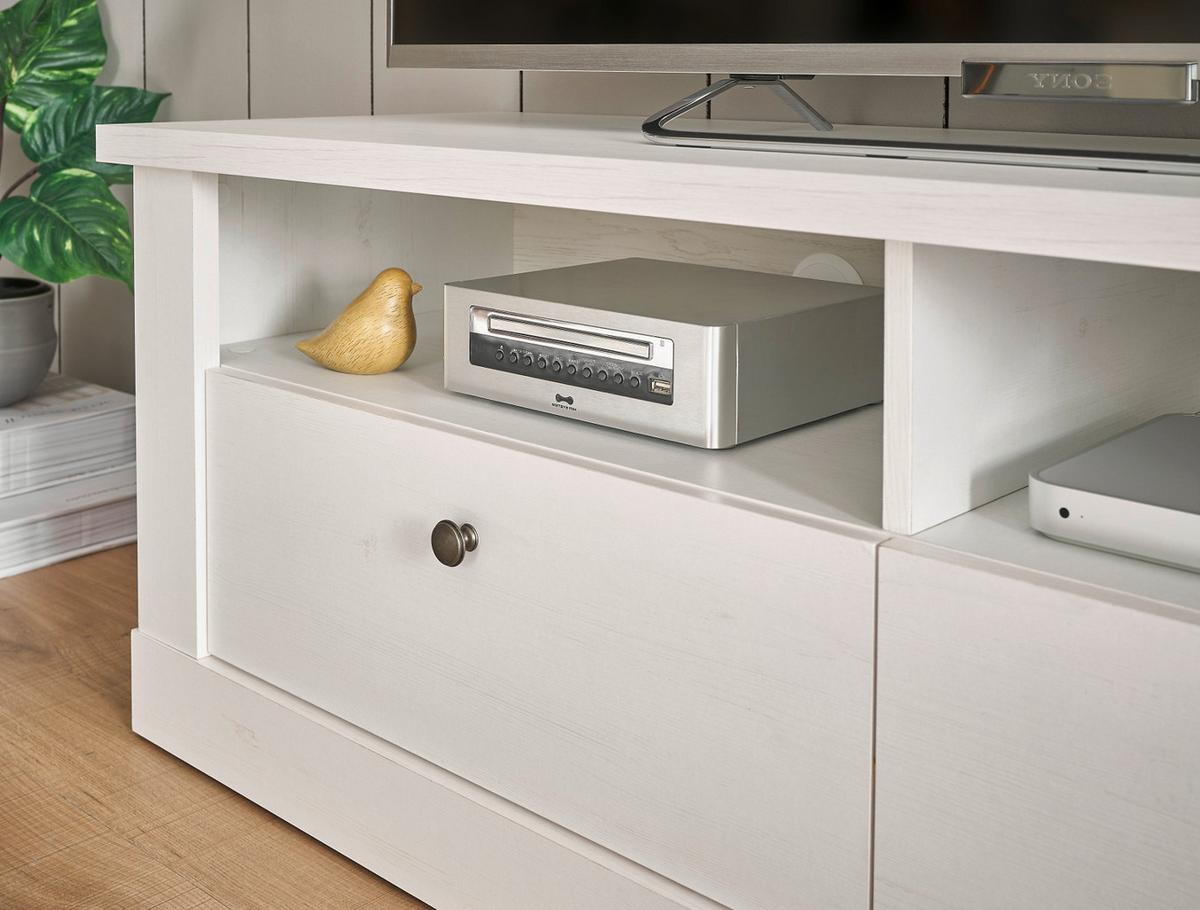 WOHNWAND weiß Pinie Landhaus, Set 4-teilig mit Soft-Close und Beleuchtung - Weiß, Holzwerkstoff/Kunststoff (334/201/45cm) - Furn.Design