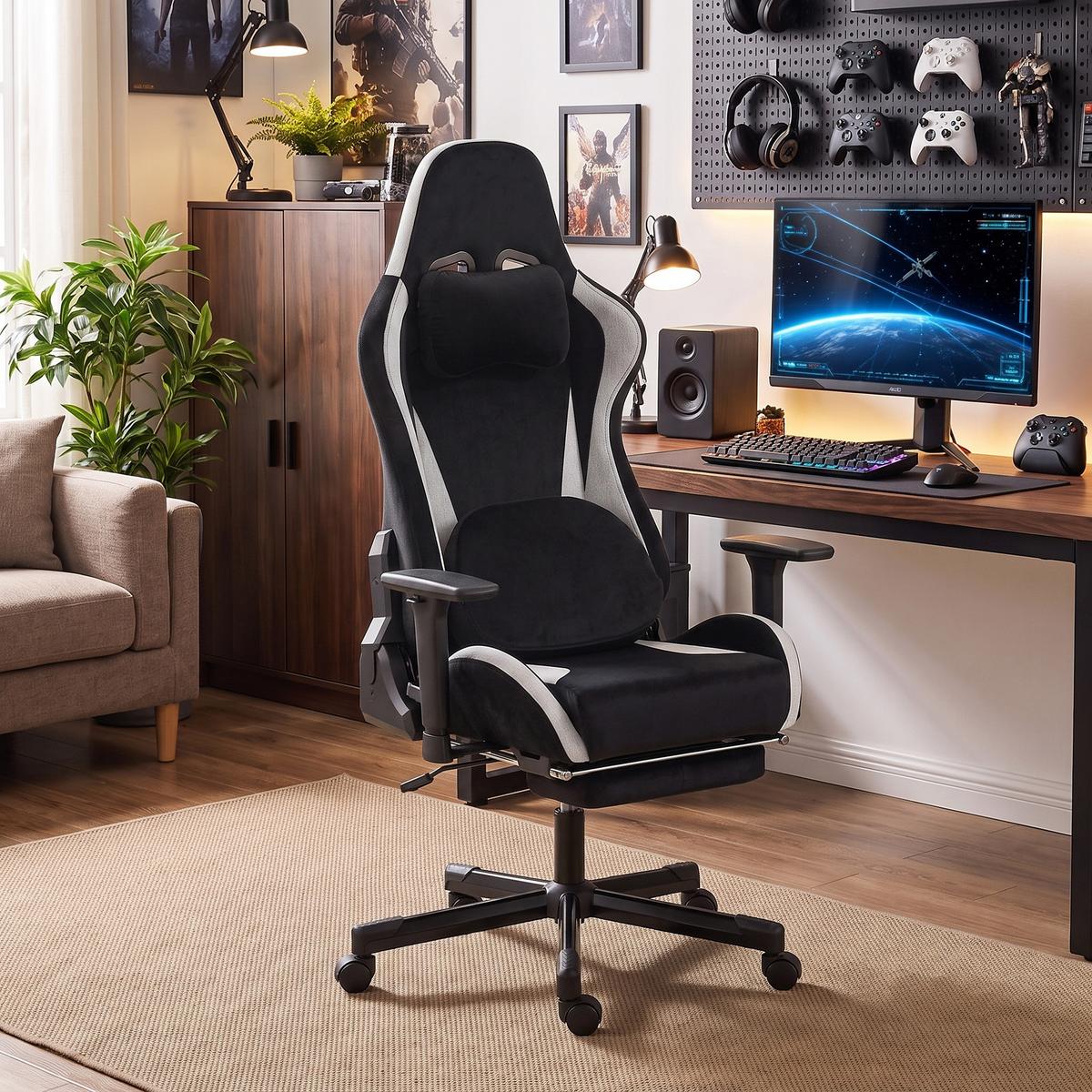 GAMING-STUHL Polyester Schwarz - Schwarz, Kunststoff/Textil (73/137.5/70.5cm) - HOMCOM