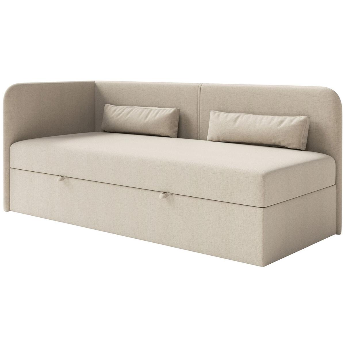 JUGENDBETT Calmmo Hellbeige mit Chenille-Bezug, Kopfteil links - Ecru, Textil (90/200cm) - Selsey