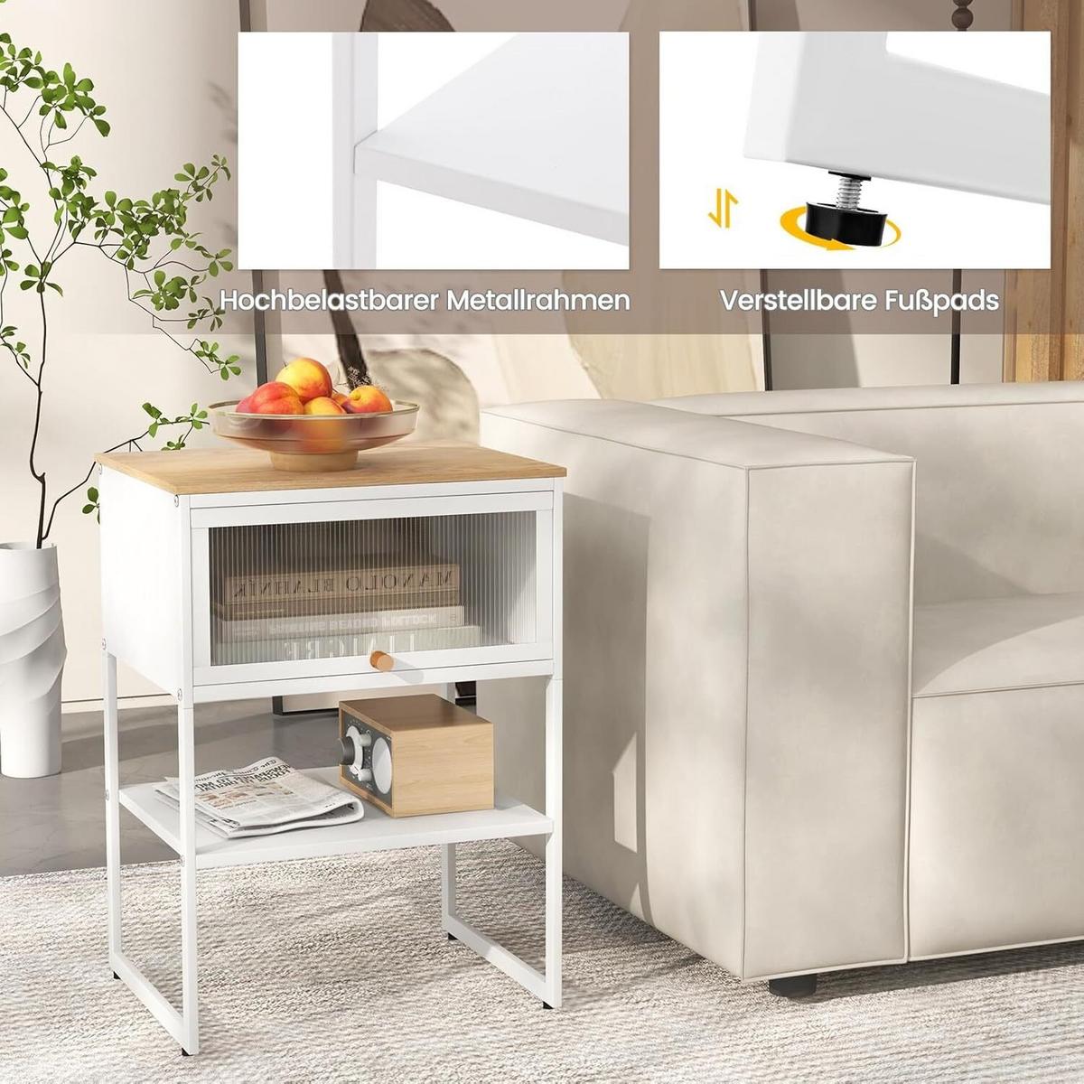 NACHTTISCH 56cm weiß - Weiß, Metall (40/56/32cm) - COSTWAY