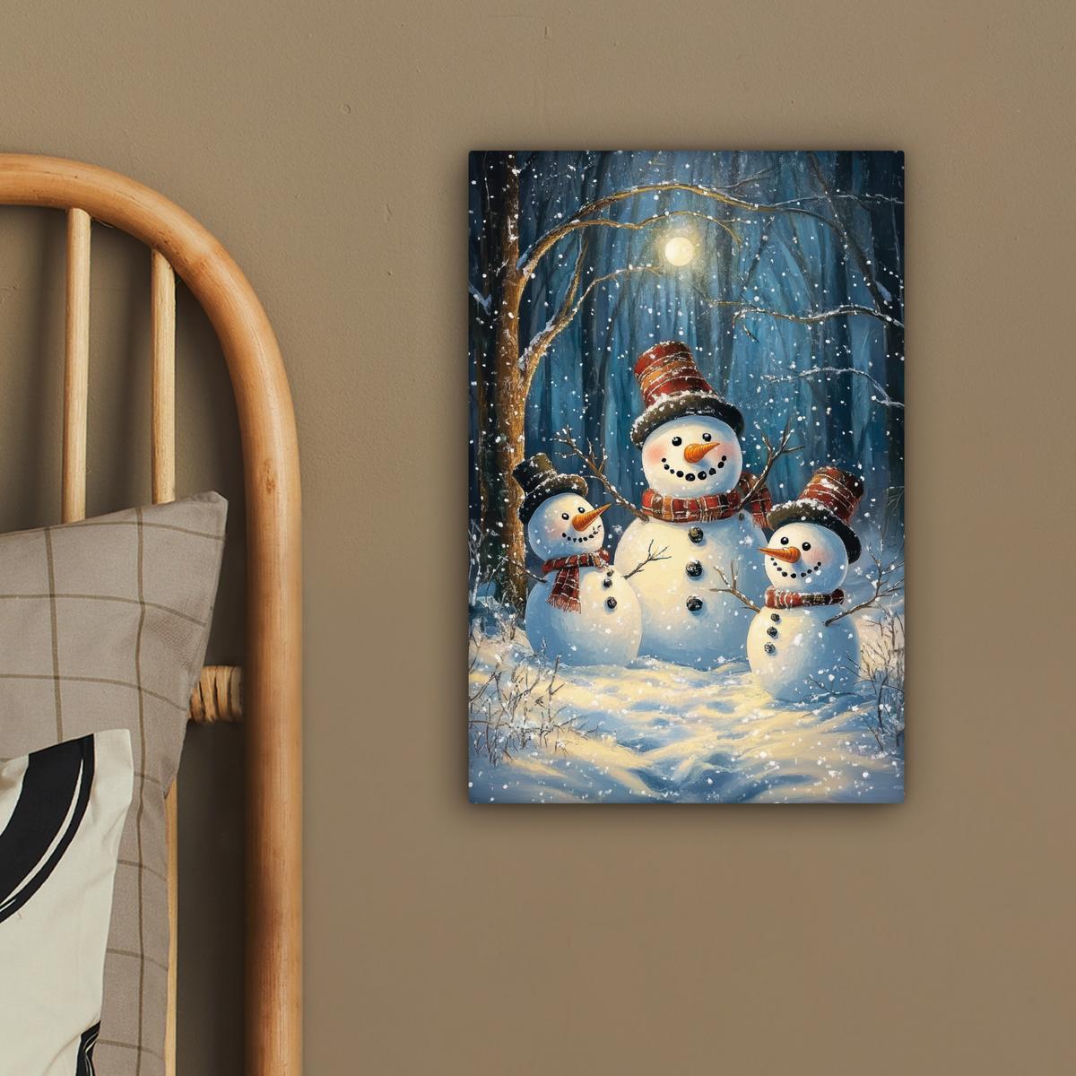 LEINWANDBILD Schneemann - Schnee - Winter - Wald Deko Wohnzimmer 20x30 cm - Hellblau, Textil (20/30cm) - MuchoWow