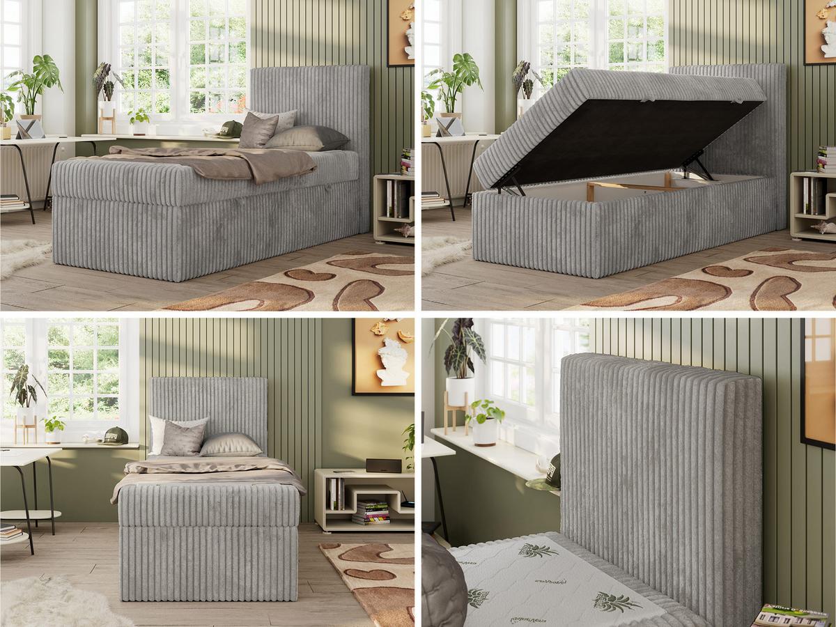 JUGENDBETT TILIO 90/200 - Hellgrau - H3 - Rechts Seite - Hellgrau, Textil (200/90cm) - MKS