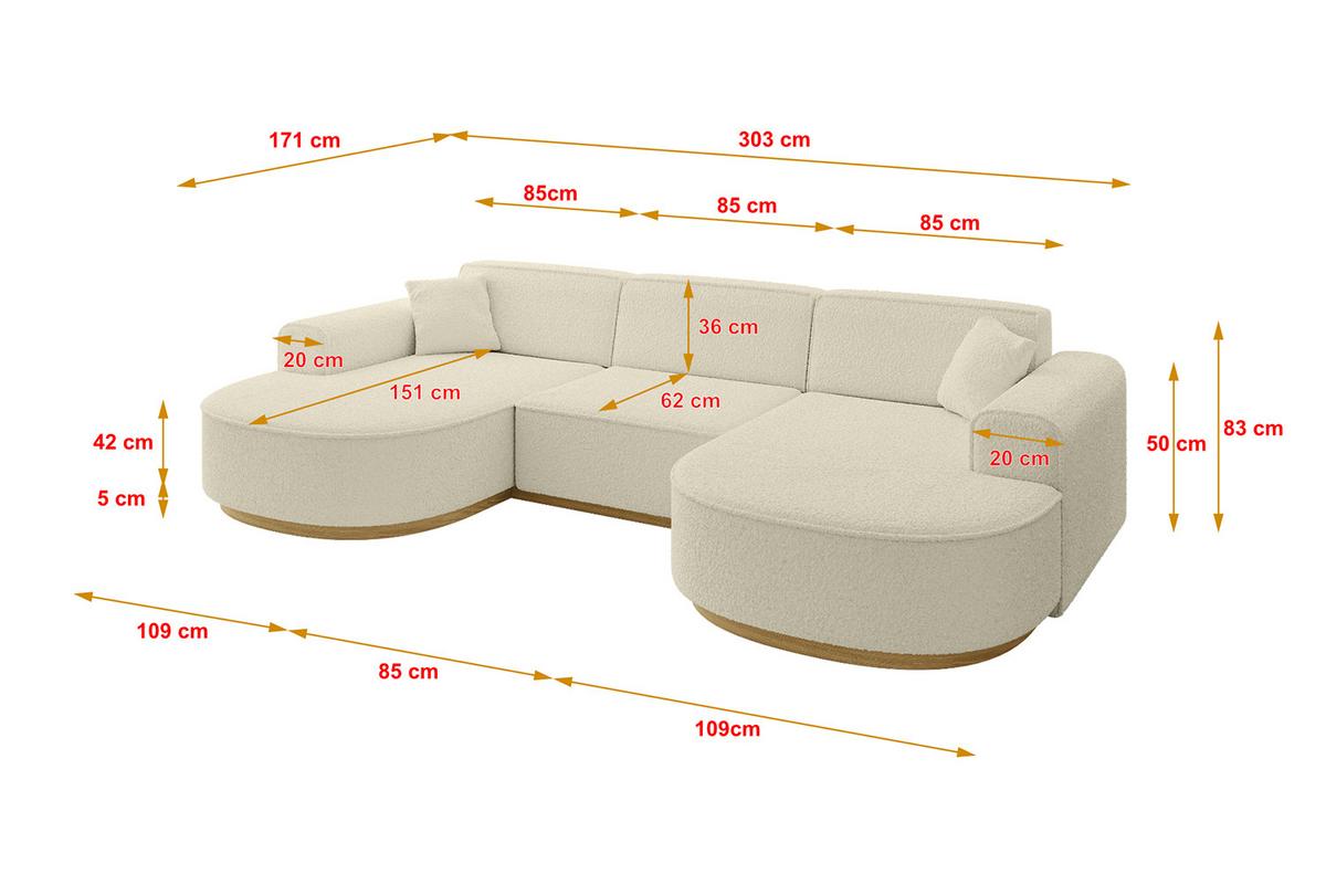 WOHNLANDSCHAFT MARI-U1-v2 - 303x171x83 cm Beige Bouclé - Beige, Holzwerkstoff/Textil (303/83/171cm) - ALTDECOR