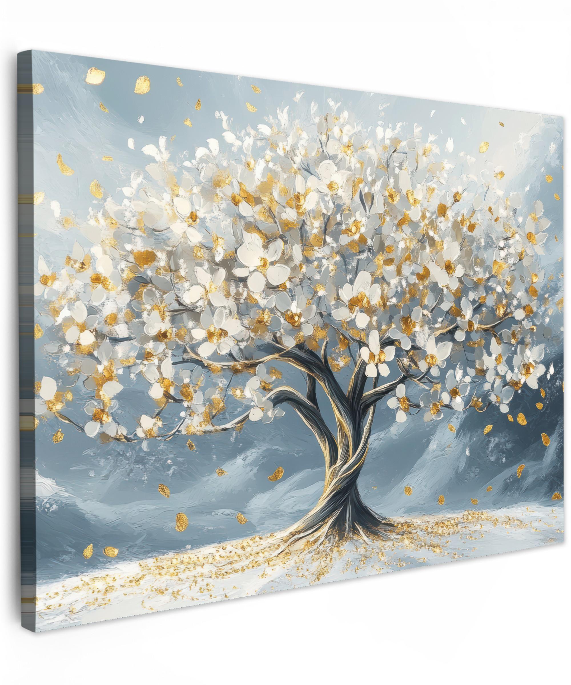 LEINWANDBILD Baum - Winter - Baum des Lebens - Modern - Gold Wandbild 40x30 cm - Goldfarben, Textil (40/30cm) - MuchoWow