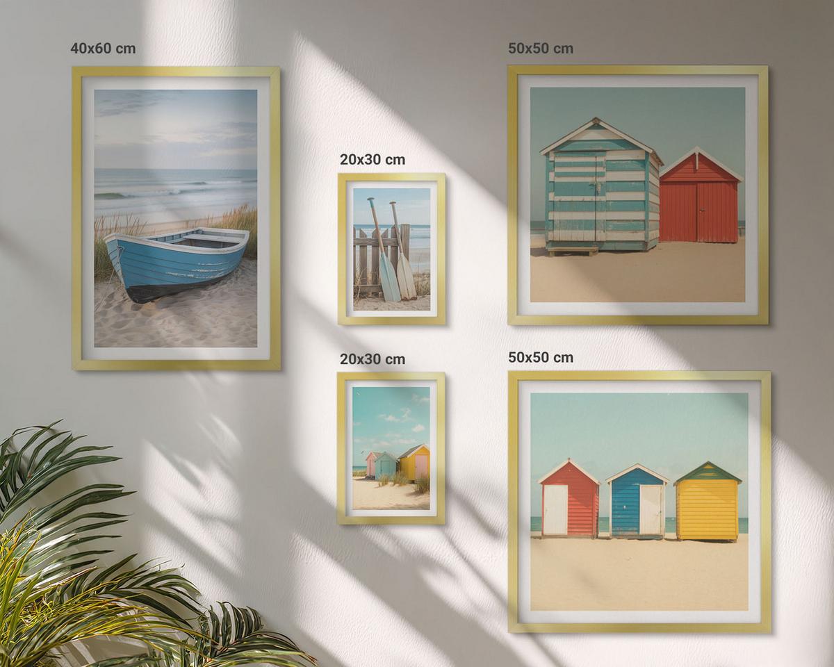 BILDER SET 5er Set - 50x50 cm & 20x30 cm & 40x60 cm Goldrahmen - Farbenfrohe Berge und Küstenstädte - Goldfarben, Kunststoff (40/60cm) - TULUP