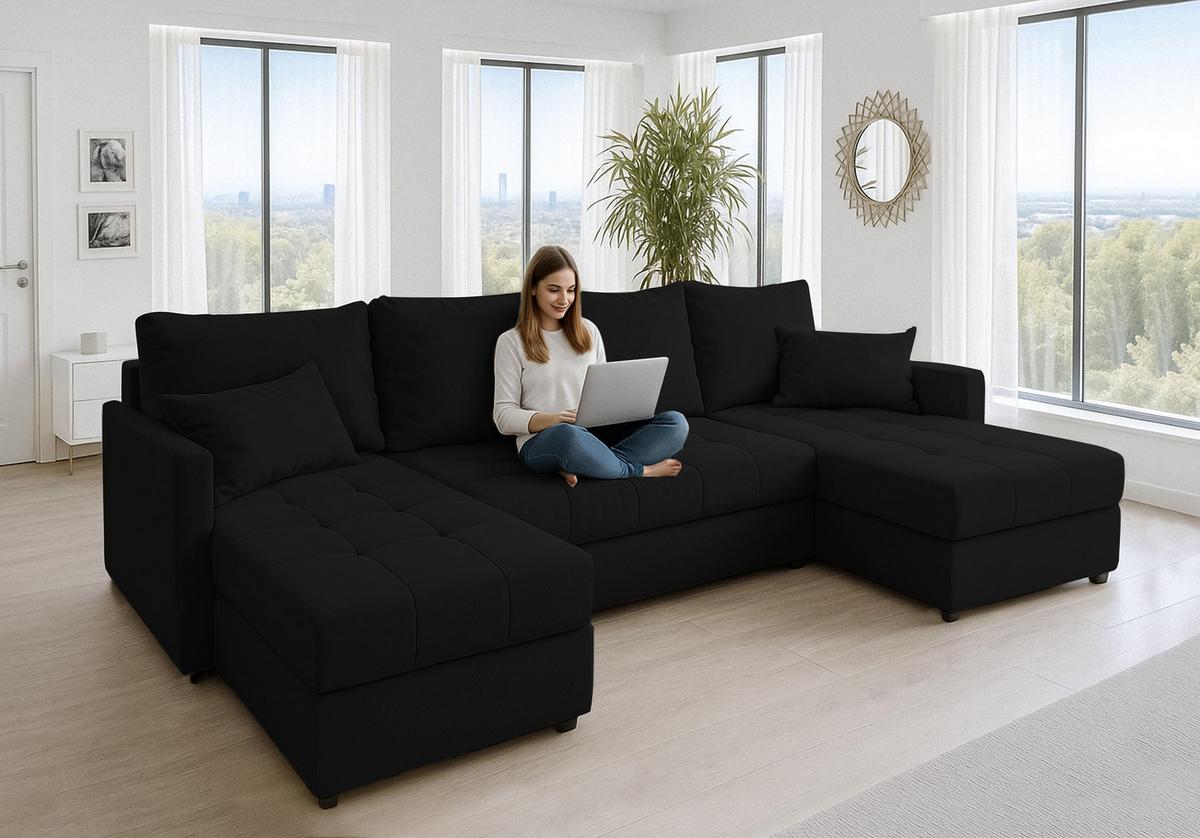 WOHNLANDSCHAFT Dolceo Schwarz 287/140/73 cm mit Bettkasten Schlaffunktion Komfort - Graphitfarben/Schwarz, Kunststoff/Textil (287/73/140cm) - AX Living