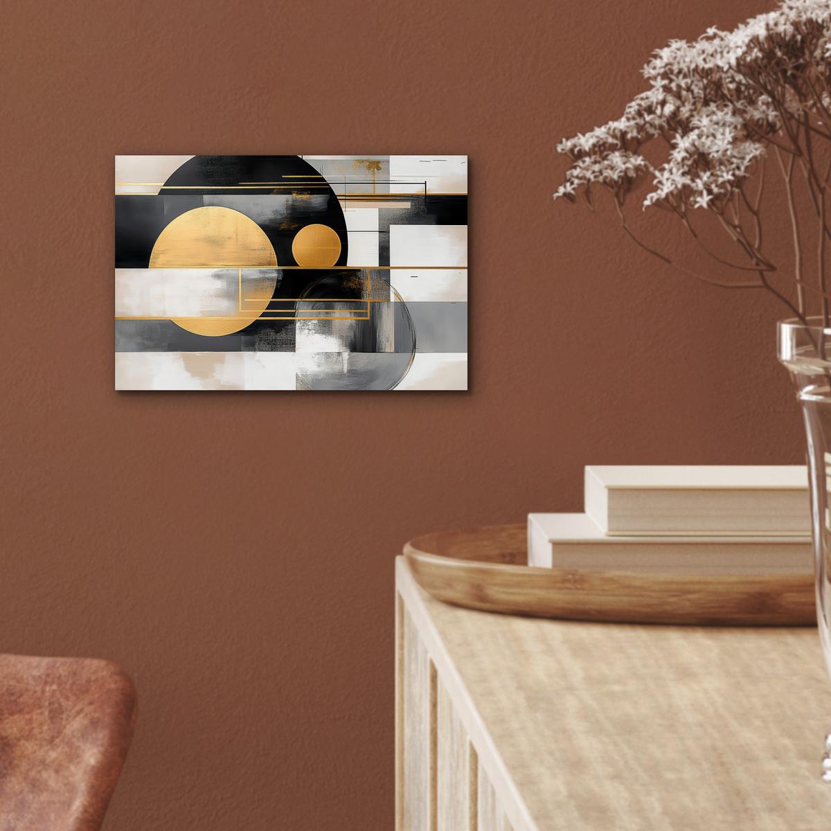 METALLBILD Abstrakt - Gold - Silber - Formen - Ästhetisch - Modern 30x20 cm - Goldfarben, Metall (30/20cm) - MuchoWow