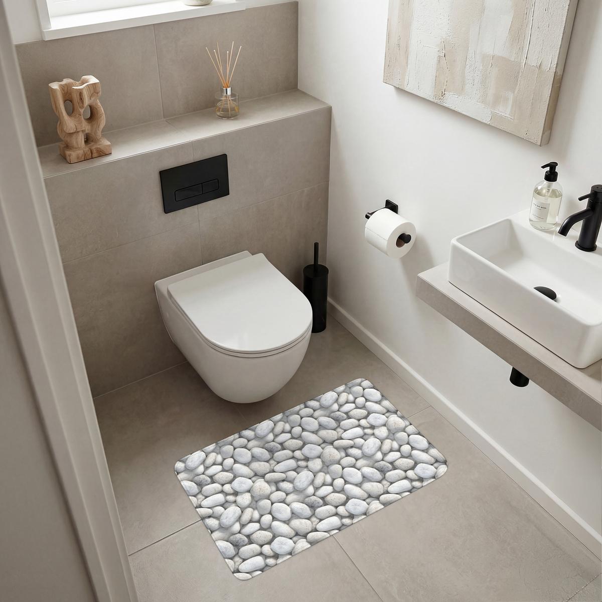 BADEMATTE Steine - Grau - Oval 80x50 cm - Hellgrau, Textil (80/50cm) - OnlyWow