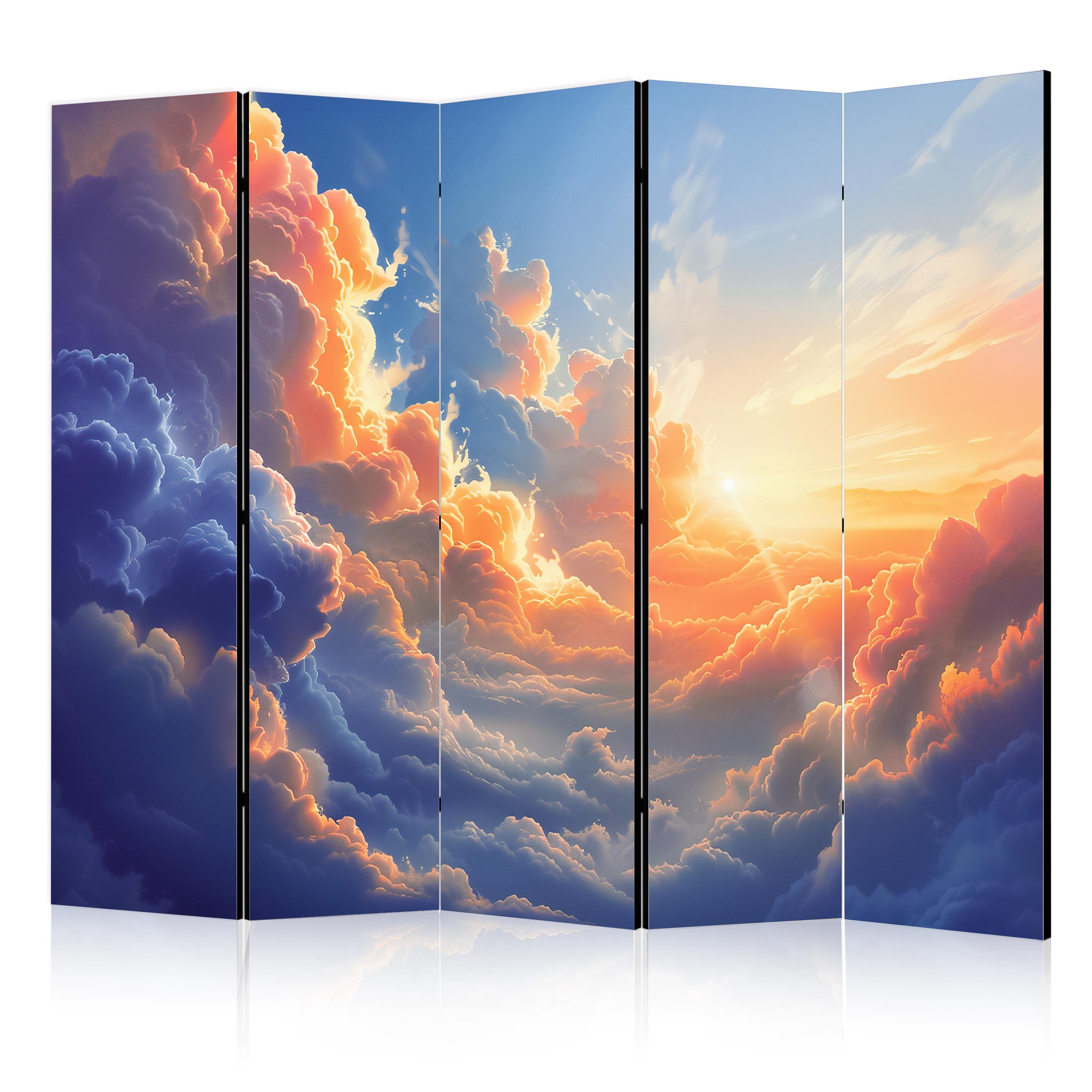 PARAVENT Einseitig Bedruckter 5-tlg 225x172 cm Sonnenaufgang Wolken - Blau, Holz/Textil (225/172/3cm) - Muralo