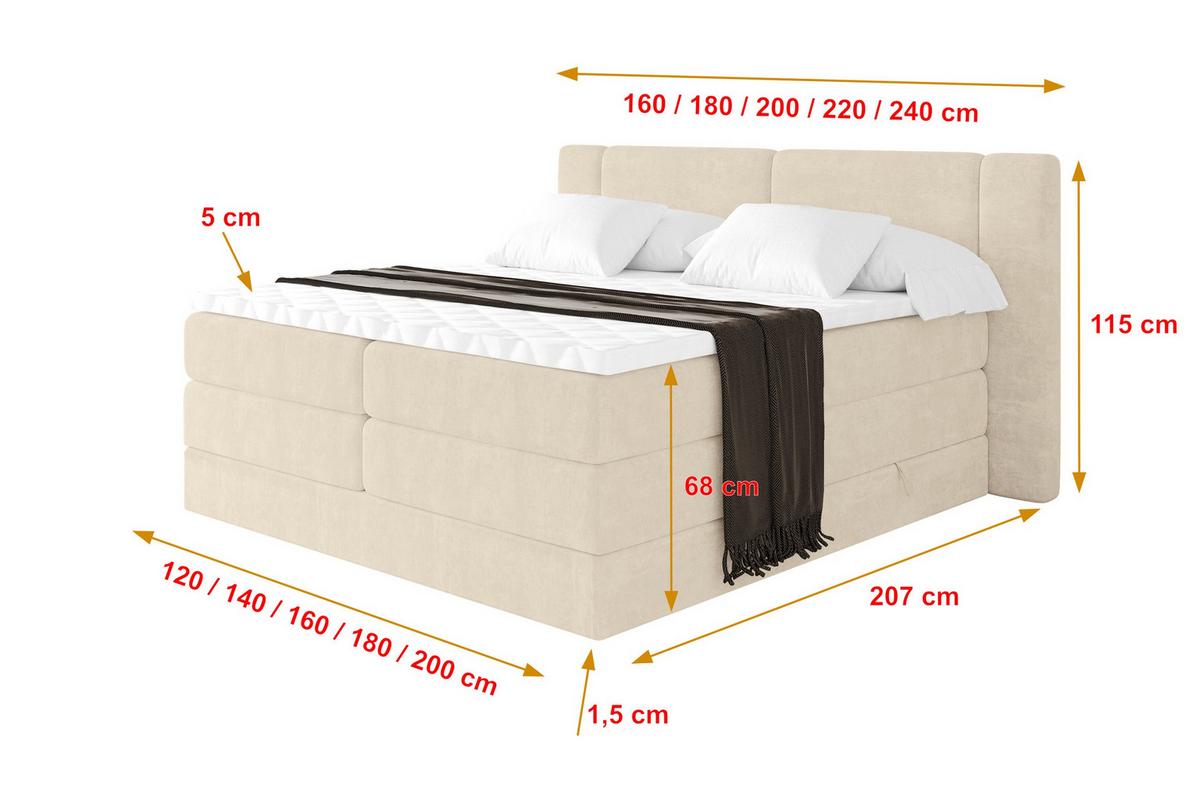 BOXSPRINGBETT mit Matratze H3/H4 - EVON KING - 180x200 cm Beige - Champagner, Holzwerkstoff (180/200cm) - ALTDECOR