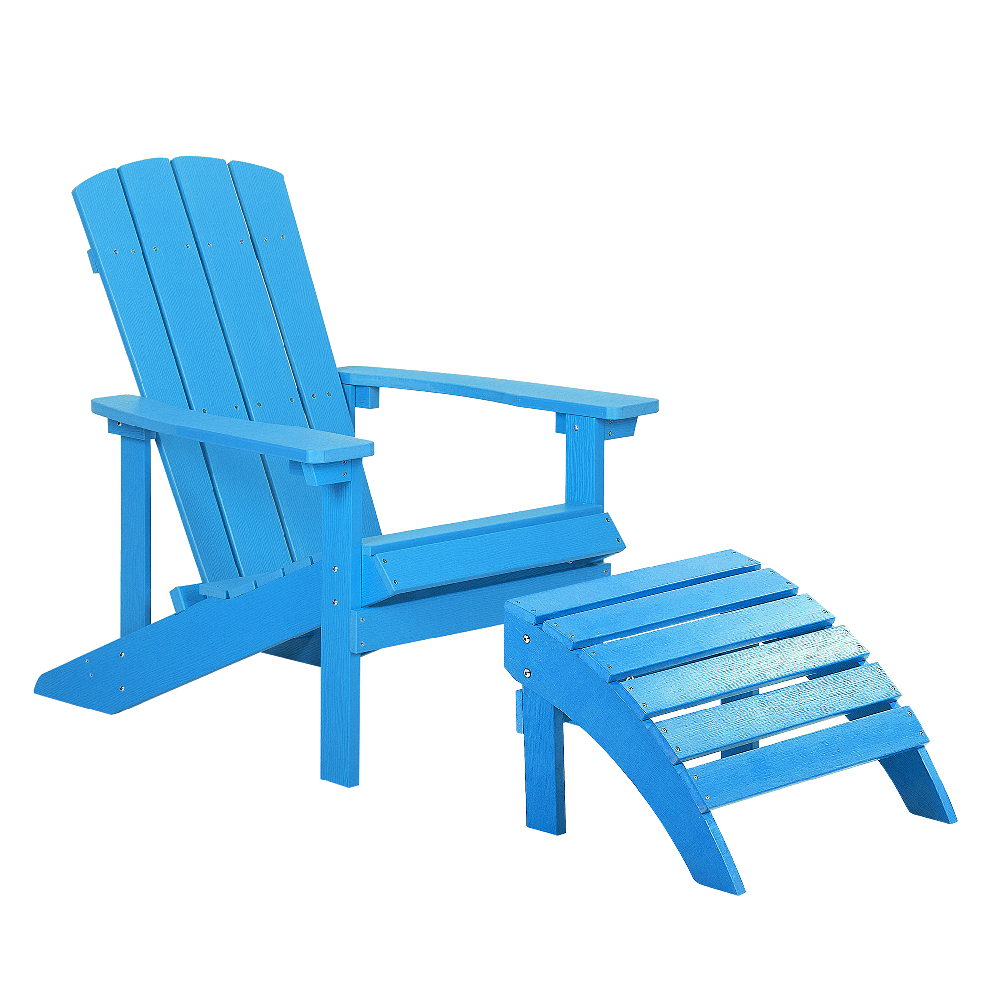 GARTENSTUHL mit Fußhocker Kunstholz blau Adirondack - Blau, Kunststoff (75/88/88cm) - Beliani