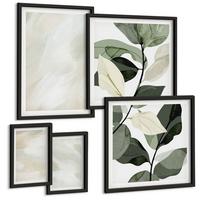 BILDER SET 5er Set - 50x50 cm & 20x30 cm & 40x60 cm Schwarzer Rahmen - Leuchtende, abstrakte Boho-Farben - Schwarz, Kunststoff (40/60cm) - TULUP
