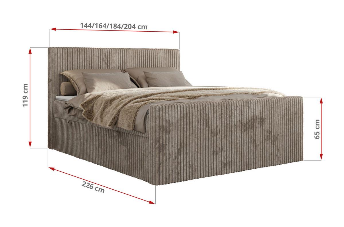 BOXBETT TILIANO DUO 160/200 - Hellbraun Cord - H3 - Hellbraun, Textil (160/200cm) - MKS
