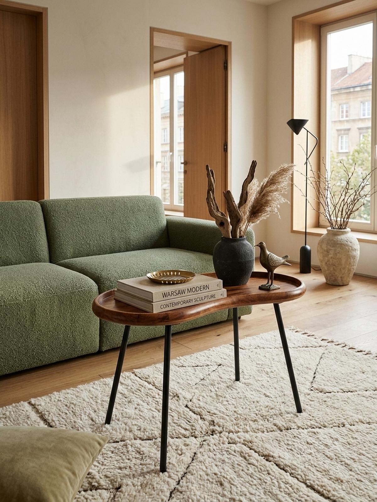 COUCHTISCH Massivholz mit Metallbeinen, Nierenform, Handgefertigt, Braun 71x40x51 cm - Schwarz/Braun, Holz/Metall (40/71/51cm) - KADIMA DESIGN